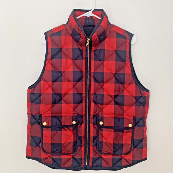 J.CREW Jackets & Blazers - J Crew Womens Full Zip Vest Waterfowl Down Puffer Quilted Plaid Red Check Large